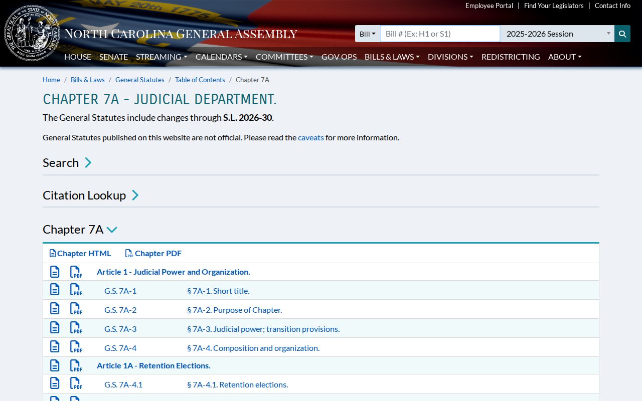Lincoln County civil docket court structure reference from North Carolina General Statutes Chapter 7A