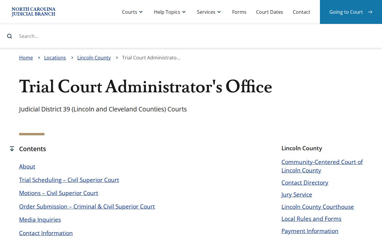 Lincoln County court date scheduling information from District 39 Trial Court Administration
