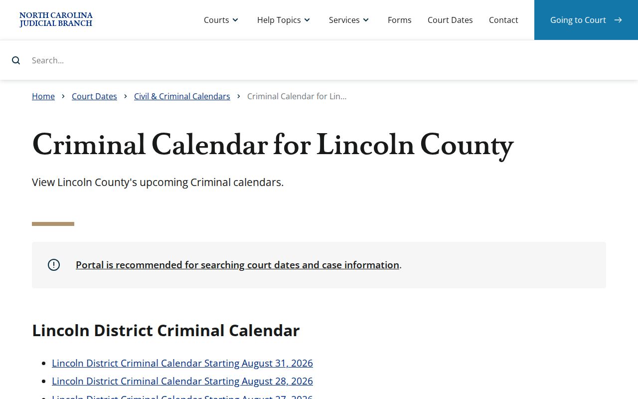 Lincoln County court date criminal calendar results