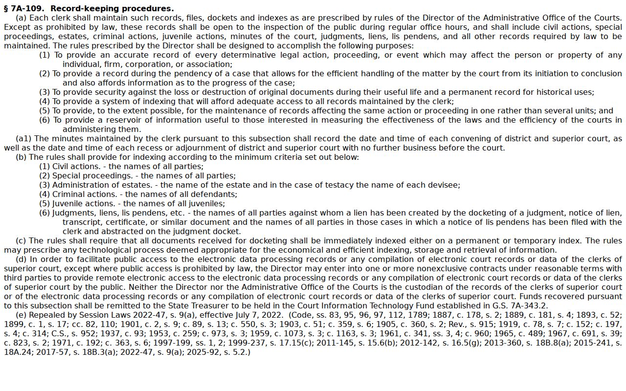 Lincoln County court record clerk docket and public inspection statute