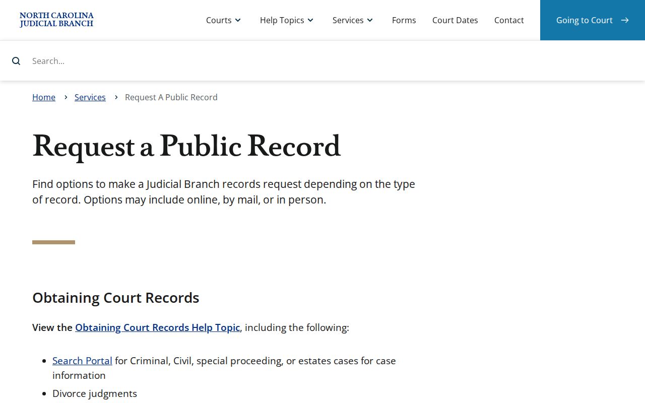 Lincoln County court record request guidance from the North Carolina Judicial Branch