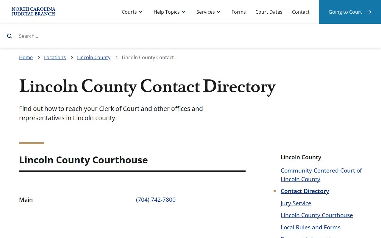 Maiden court docket contact route through the Lincoln County Clerk of Superior Court